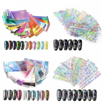 

10/12pcs Laser Decals Nail Transfer Foil Roll Sticker Mix Color Holographic Starry Butterfly Flower Slider Nail Art Wraps Decor