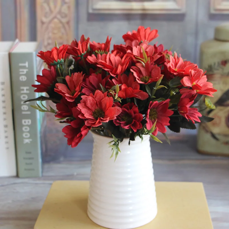 

10heads/1bundle Silk New Year Wedding Artificial Flowers Hot New Daisy Fake Plants Sunflower for Christmas Bride Bouquet