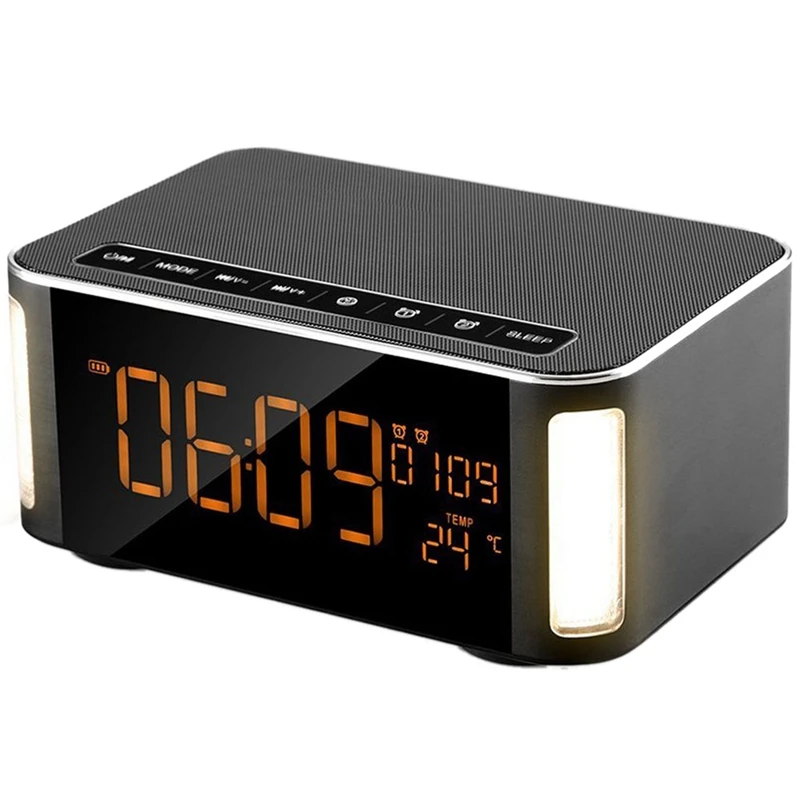 

Wireless Bluetooth Speaker,Speaker,Alarm Clock Bluetooth Speaker With Led,Fm Radio,Hands-Free,Two Passive Subwoofer,Time,Tempe