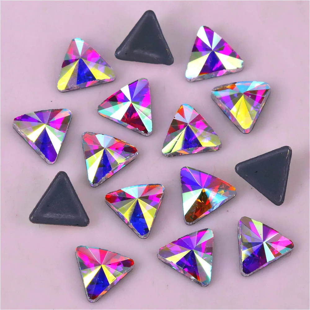 

High Quality 5mm Crystal AB Triangular Pyramid Flat Back Hotfix Rhinestones Iron on Crystals Hot-fix Stones