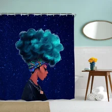 Душевая занавеска в комплекте с крючками Африканская женщина большие волосы афро Ванная комната Декор плесени устойчивая ткань занавеска для душа