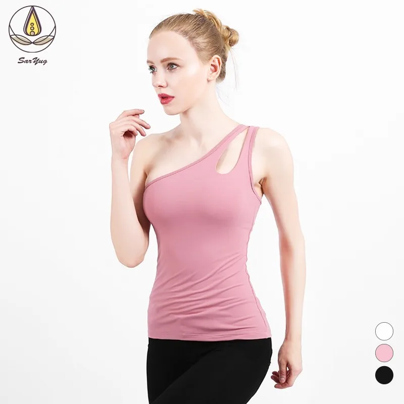 Дышащий Профессиональный Топ для йоги без рукавов, однотонный топ на одно плечо для женщин, выдолбленная Спортивная беговая дорожка, жилет для жилета, быстросохнущая