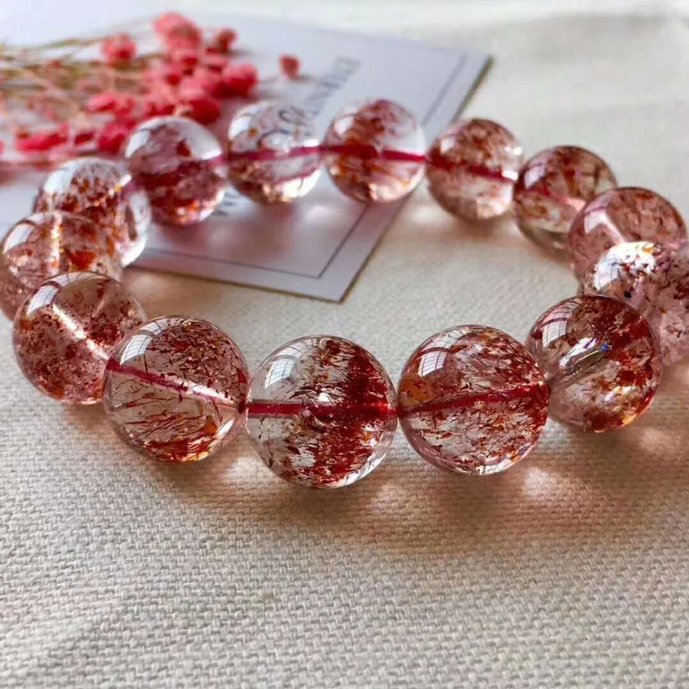 

16mm Genuine Natural Lepidocrocite Quartz Red Super 7 Round Beads Rare Women Stretch Bracelet Aaaaa