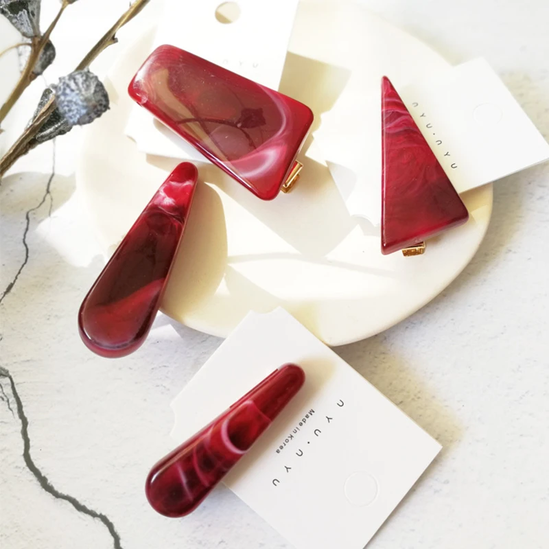 

Sale Unique Resin Plastic Irregular Geometry Women Hair Clip simple side clip Water drop acetate Blue Red duckbill clip