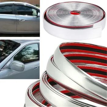

10M Silver Car Chrome DIY Molding Decorative Strip For Grille Window Bumper Door Edge Scratch Protection Cover Car Shape Sticker