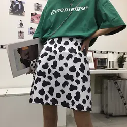 Милая юбка женская коровья точечная печать с высокой талией трапециевидные мини-юбки Harajuku летняя модная юбка женская