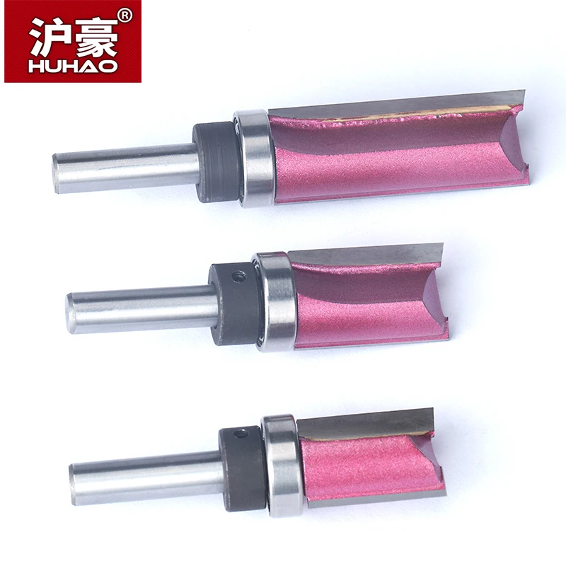 HUHAO 1pc Bearing Flush Trim Router Bit For Wood 8mm Shank Straight Bit Tungsten Woodworking Milling Trimming CNC Cutter Tool