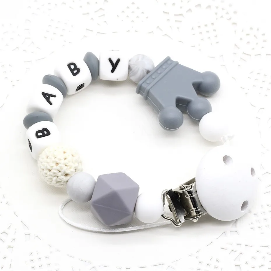 

New Personalized Pacifier Clips Clip Can Be Customized Name BPA Free Crown Silicone Beads Food Grade Silicone Hand Made