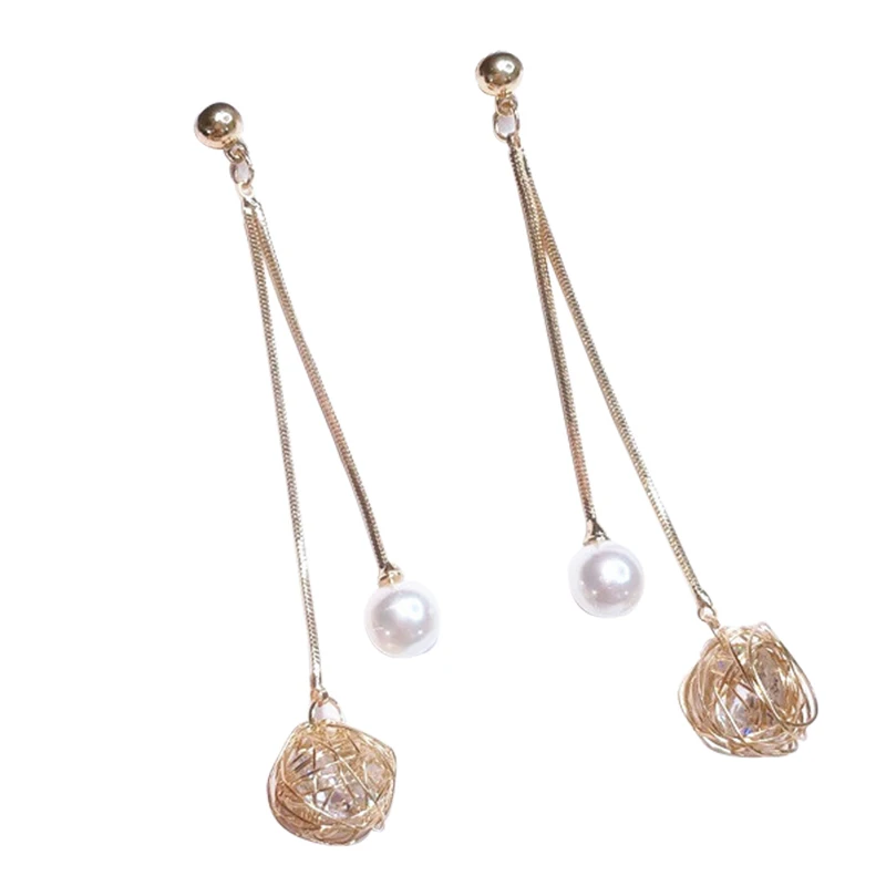 

Korean Silver Needle Pearl Hollowed-Out Bird'S Nest Zircon Earrings
