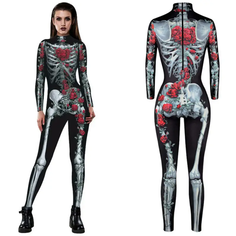 Костюм женский для праздника Хэллоуин комбинезоны Slim Fit сиамские брюки роза