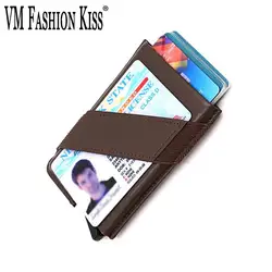 VM Мода поцелуй пояса из натуральной кожи держатель для карт Алюминий коробка RFID блок информации безопасности мини кошелек кредитной ID