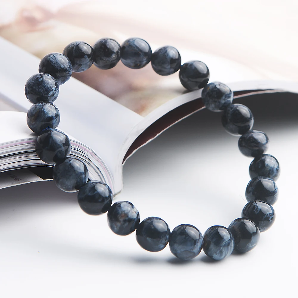 

8.5mm Natural Blue Pietersite Namibia Bracelet Cat Eye Woman Man Reiki Stone Gift Best Chatoyant Round Beads