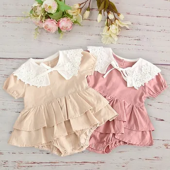 

High Quality Fashion Baby Girls Clothing Set Kids Lace Cotton Ruffle Romper Dress For Newborn Infant Jumpsuit Outfit Bebes Ropa