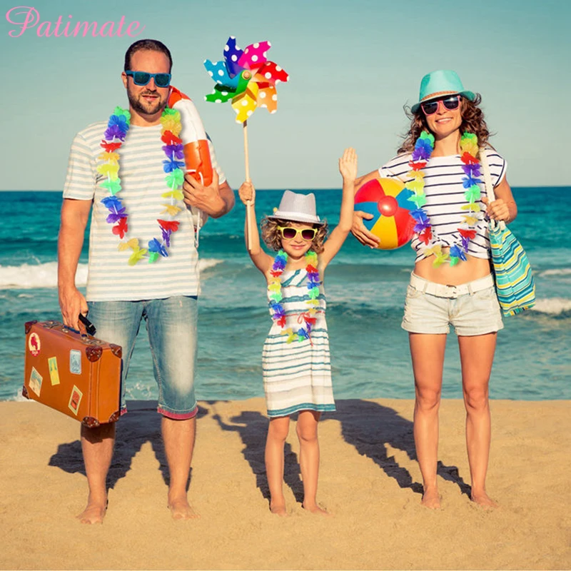 

PATIMATE Hawaiian Flower Necklace Hawaii Leis Artificial Garland Decoration Summer Beach Party Supplies Favor