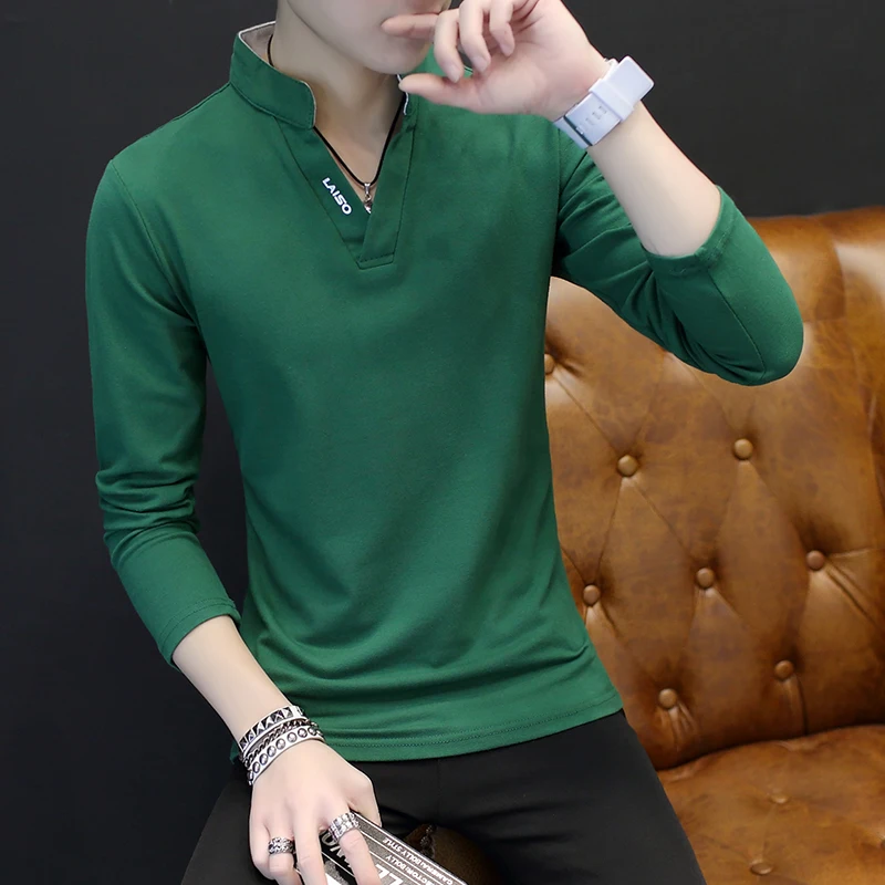 Высококачественная брендовая мужская рубашка поло, приталенная Однотонная рубашка поло с длинным рукавом и стоячим воротником, рубашка Camisa Polo Grande 5XL