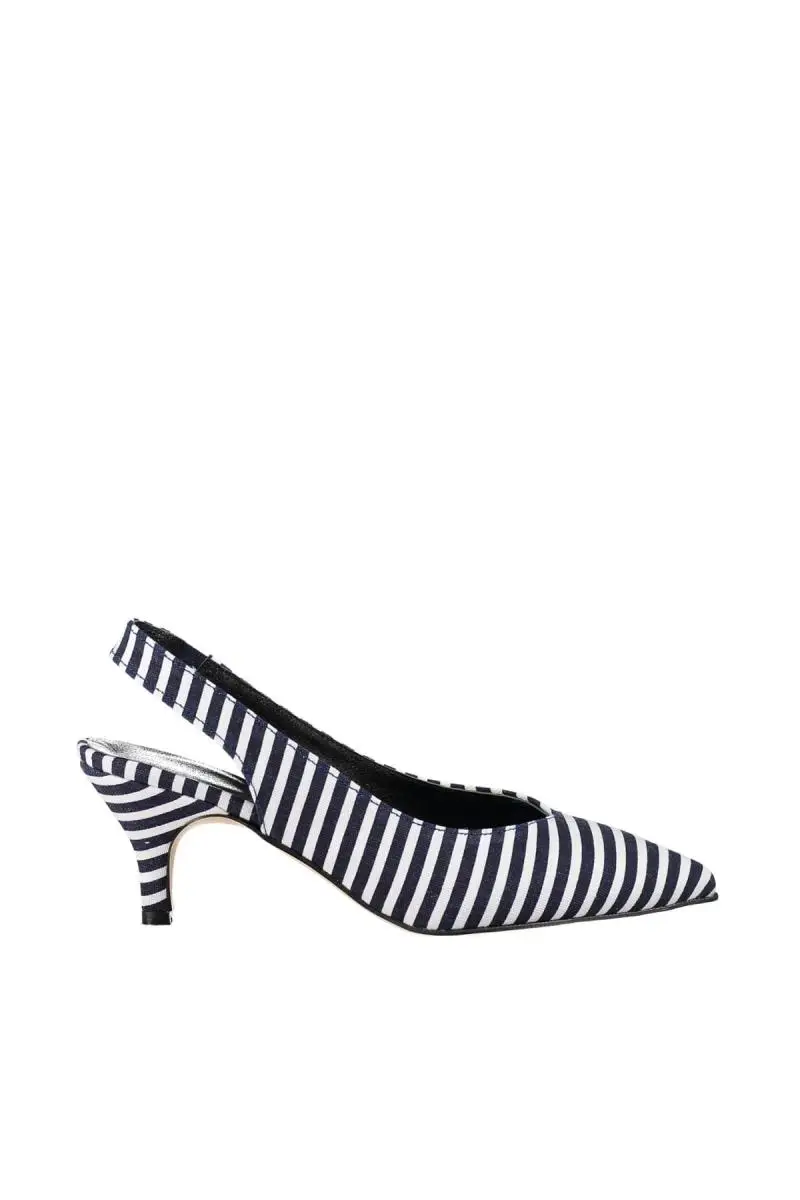 navy blue and white striped heels