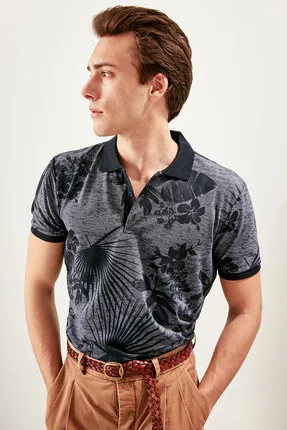

Printed Black Men's Polo T-shirts TMNSS19QA0012