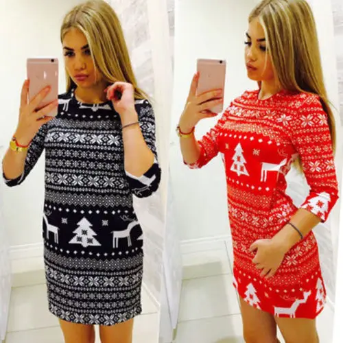 

Women Winter Knitted Jumper Christmas Sweater Pullover Knitwear Long Tops Dress