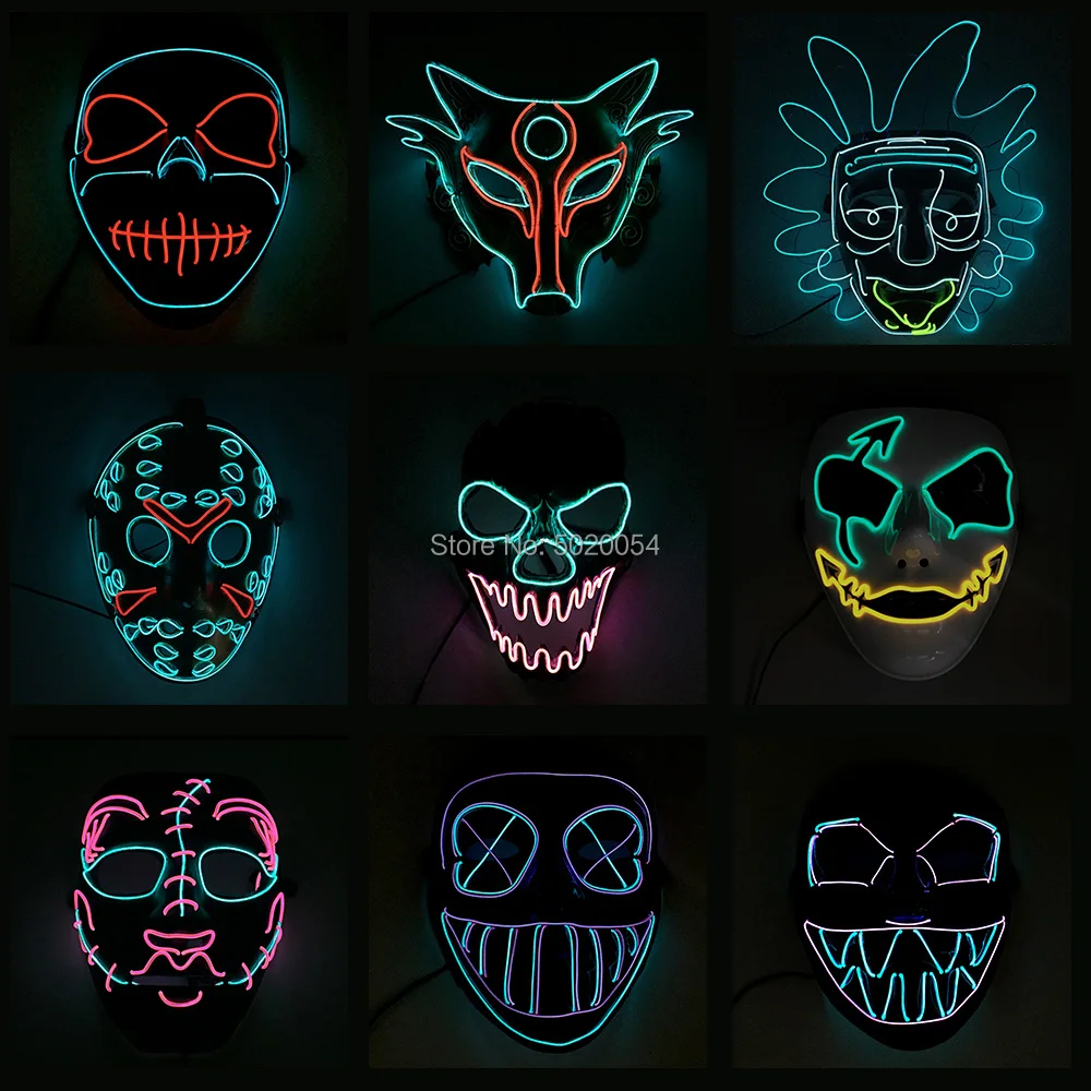 

GZYUCHAO EL Rick And Morty Movie Cosplay EL Mask Neon Glowing Scary Mask Halloween Party Cosplay Rave Mask