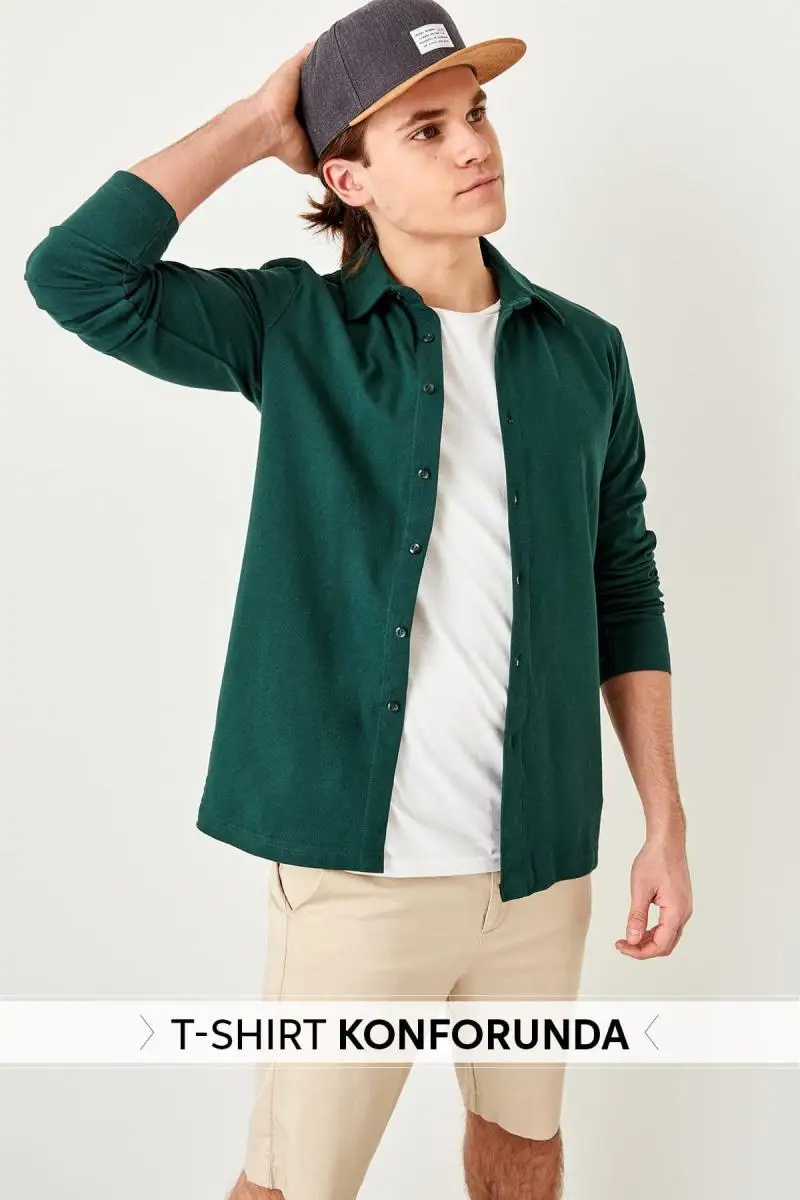 Trendyol Emerald Green Men 'S Knitted Shirt TMNSS19QA0034 |