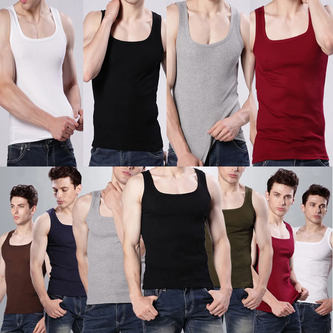 

Brand Clothing Men's O neck Sleeveless Bodybuilding Tank Tops Slim Fits Tee Tops Male U Tank Top Vest White Black