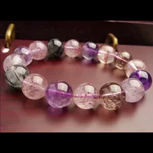 

Colorful Natural Rutilated Quartz Bracelets For Women Female Stretch Crystal Super Seven Melody Stone Round Bead Bracelet 13.5mm