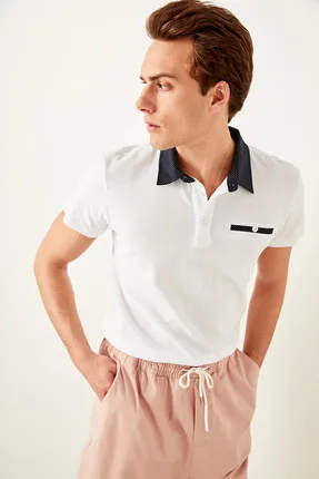 

White Men's Cotton T-Shirt - Short Sleeve Polo T-shirts Advanced Cell TMNSS19BO0011