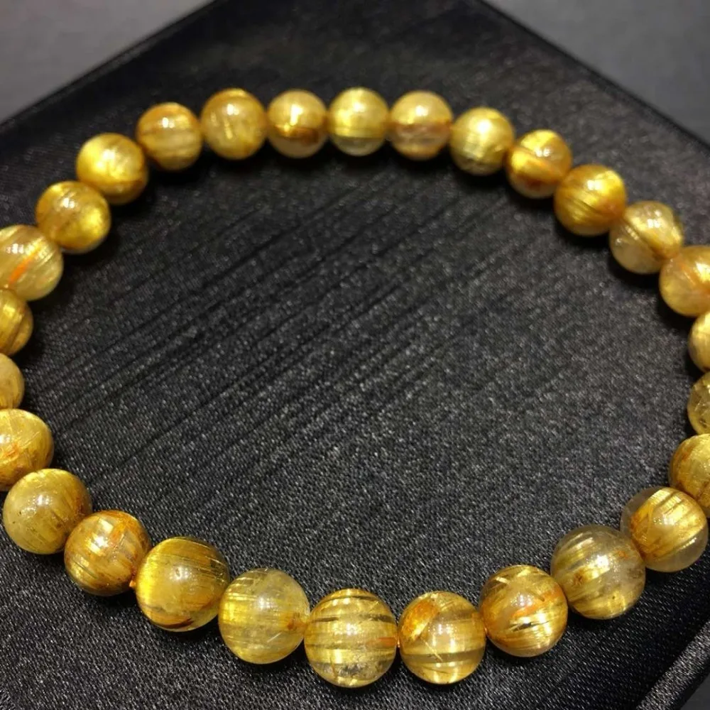 

7mm Certificate Natural Gold Rutilated Quartz Round Beads Stretch Bracelet Wealthy Women Man Jewelry Brazil Healing Aaaaa