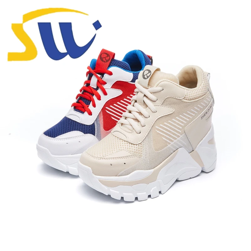 

SWONCO Quality Shoes Women Red Sneakers Platform Summer Shoes Casual Female 2019 Spring Autumn New Chunky Wedge Sneakers Woman