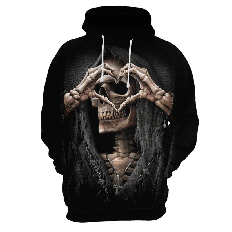 

New Gothic 3D love skull print hooded Sweatshirt hip hop men's / women's pullover hooded Interesting skull hoodie men's top