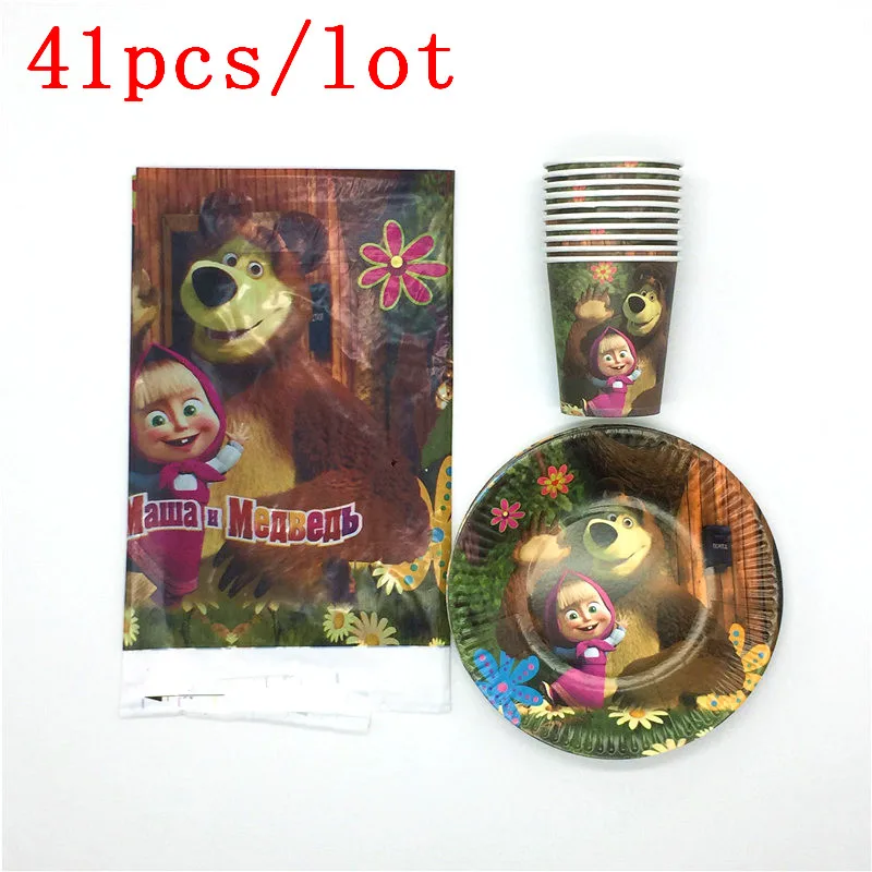 

41Pcs/Lot Masha and Bear Theme Design Baby Shower Child Birthday Party Decorations Napkins 20 People Use Family Party Supplies