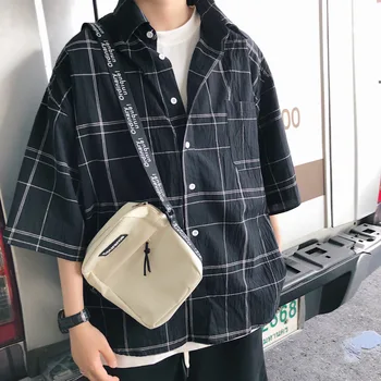 

2019 Spring And Summer New Men's Korean Version Of The Couple Casual Loose Harajuku Variety Of Plaid Short-sleeved Shirt Cotton