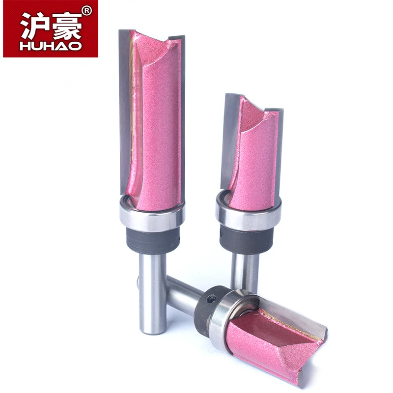 HUHAO 1pc Bearing Flush Trim Router Bit For Wood 8mm Shank Straight Bit Tungsten Woodworking Milling Trimming CNC Cutter Tool