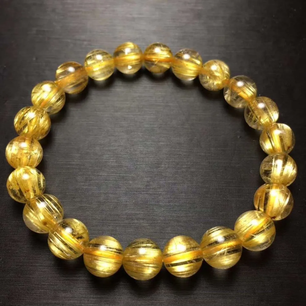 

Certificate Natural Gold Rutilated Quartz 8.5mm Round Beads Stretch Bracelet Wealthy Women Man Jewelry Brazil Healing Aaaaa