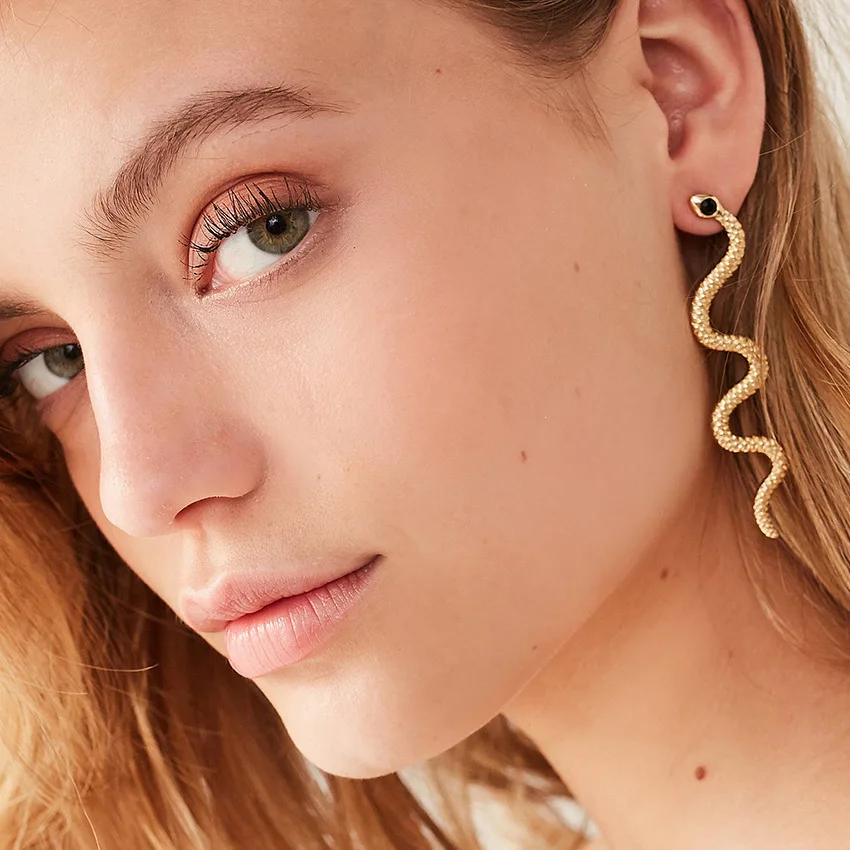 

New style exaggerated punk for the women Earrings simple personality long serpentine ear nails environmental protection metal