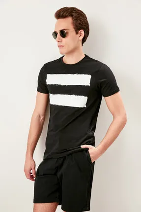 Для мужчин кожа с нарезкой черного Slim Fit Футболка TMNSS19BO0028 | Мужская одежда