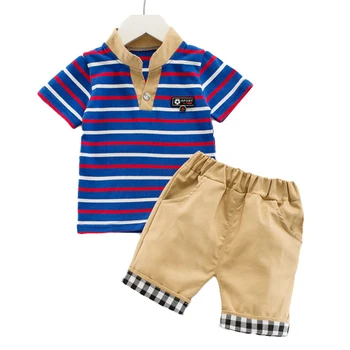 

12 3 4 Years Boys Clothes Set for Summer Kids Short-sleeves T Shirt Shorts 2 Pec Striped Suit Infant Boy Suit Children Clothes