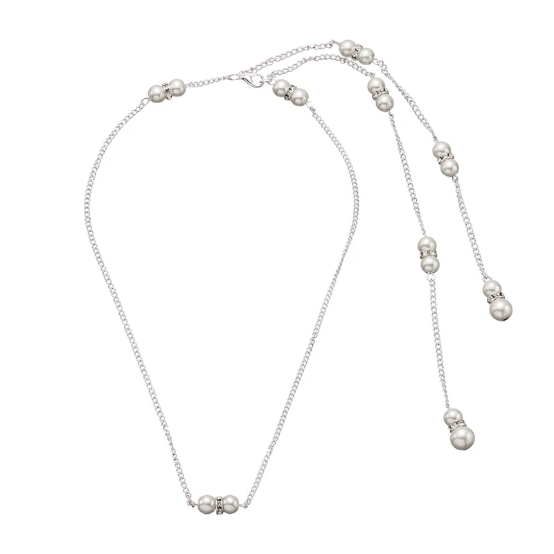 

Backdrop Necklace Water Dorp Glass Crystal Pendant Pearl Back Chain Bride Wedding Jewelry Backless Dress Long Necklace
