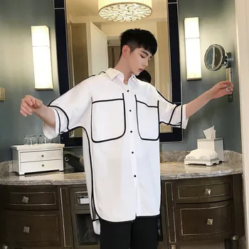 

2019 Spring And Summer New Fashion Trend Korean Version Of Loose Couple Cotton Bat Sleeve Large Pocket Casual Shirt M-2XL Best