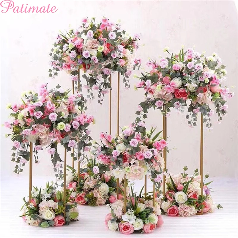 

PATIMATE Gold Flower Rack Vases For Wedding Party Decoration Flower Stand Wedding Centerpieces Bride Bridegroom Party Supplies
