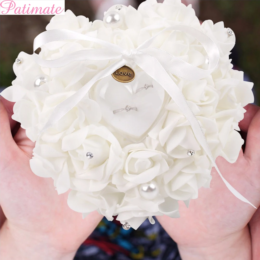

PATIMATE Heart Shape Rose Flowers Wedding Ring Box Romantic Valentine's Day Gift Box Wedding Decoration Jewelry Case Ring Bearer