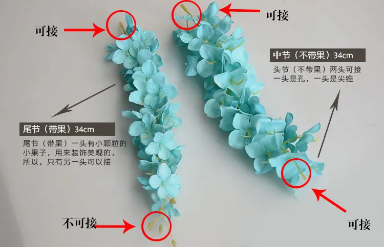 50PCS Artificial Hydrangea Wisteria Flower For DIY Simulation Wedding Arch Square Rattan Wall Hanging Basket Can Be Extension