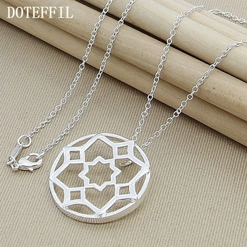 

DOTEFFIL 925 Sterling Silver Round Flower Necklace 18 inch Chain For Woman Fashion Wedding Engagement Party Charm Jewelry