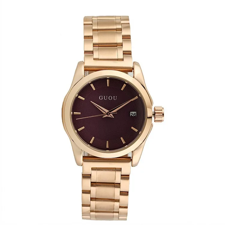 GUOU бренд Relogio Feminino Дата часы охватывающая деталь из нержавеющей стали часы женские модные Повседневное часы с календарем часы Для женщин кварцевые часы - Цвет: Purple face