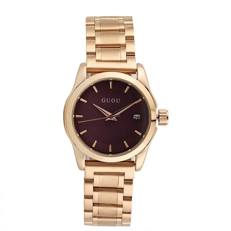 Purple face GUOU бренд Relogio Feminino Дата часы охватывающая деталь из нержавеющей стали часы женские модные Повседневное часы с календарем часы Для женщин кварцевые часы - Цвет: Purple face