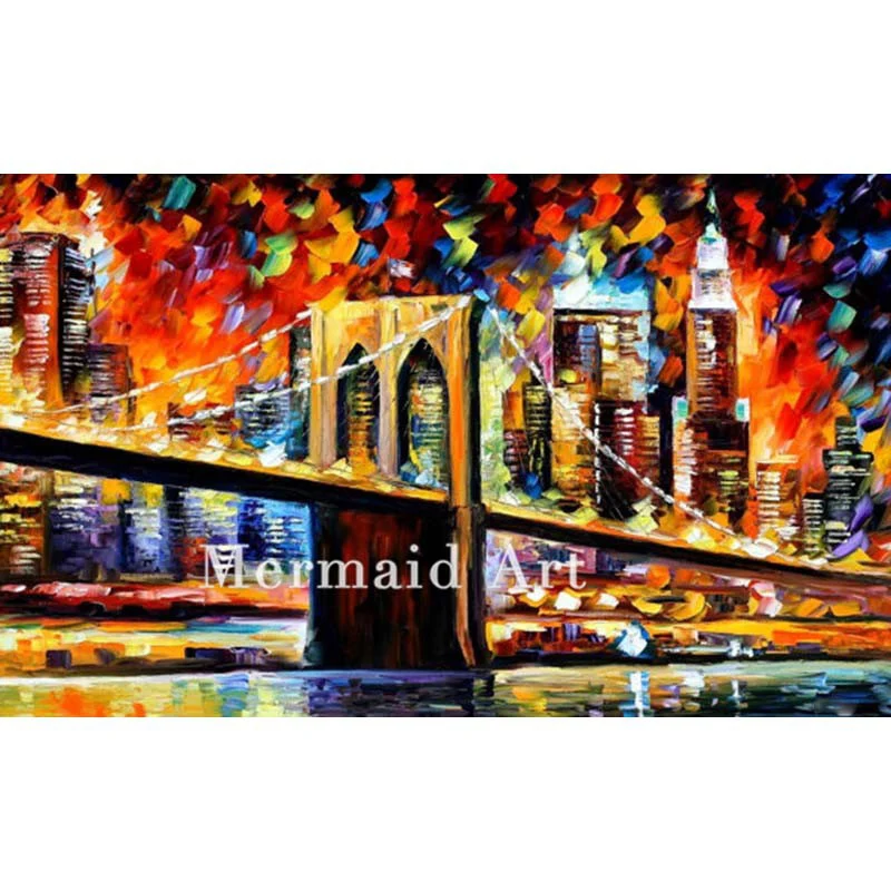 

Hand Painted Oil Painting Brooklyn Bridge On Canvas For Abstract Palette Knife Painting Living Room Wall Decor Artwork Fine Art