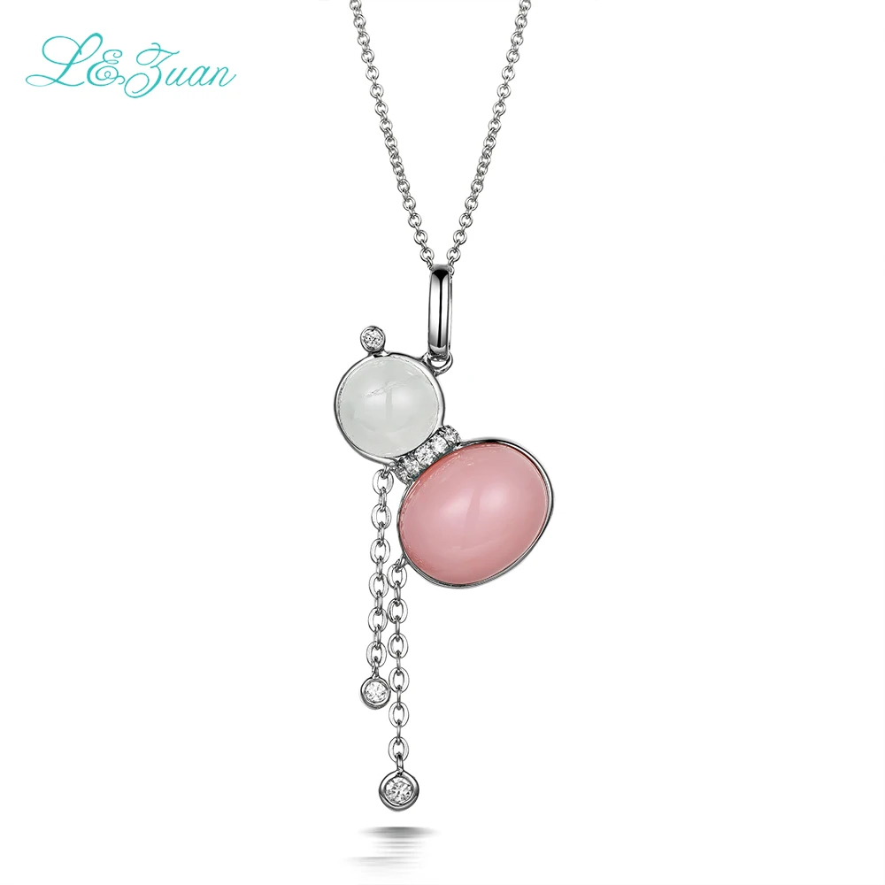 

l&zuan 925 silver Opal Woman Pendant Pink Bottle Gourd 2.92ct Natural Gemstones Elegant Necklace Gift Fine Jewelry