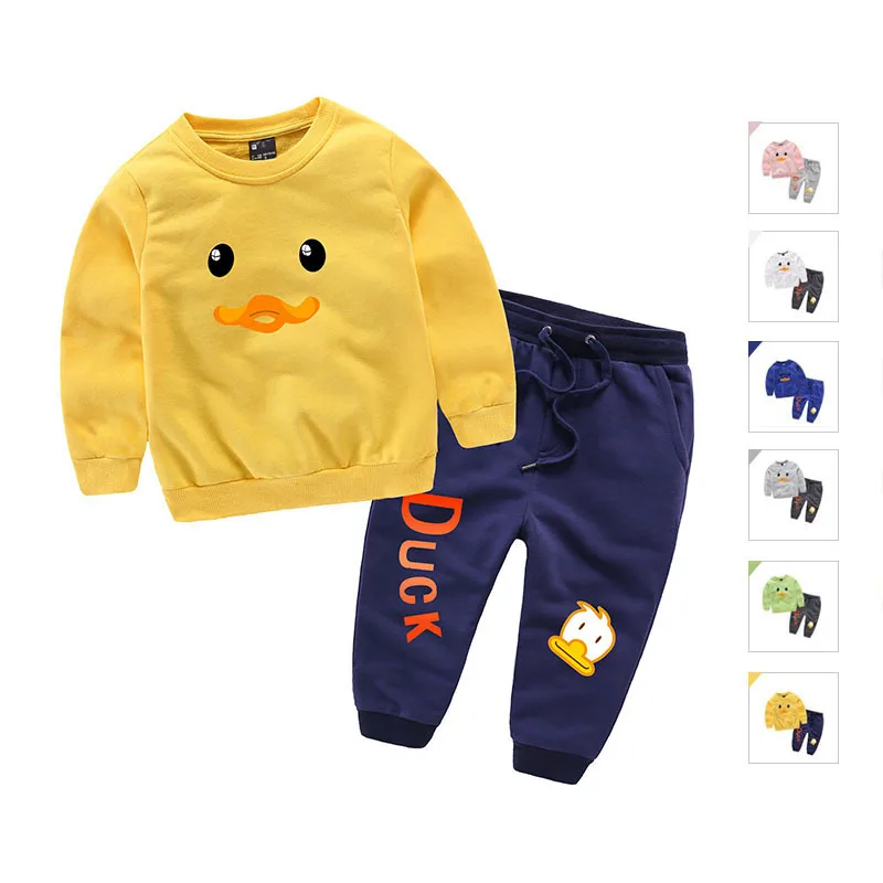 

Fashion boys clothing sets cotton girls clothing sets warm long sleeve sweaters+pants cute duck print kids clothes sports suit