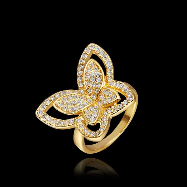 Крылья цвет золота гальваническим Австрия Кристалл Чешский Бабочка Rhinestone кольца для Для женщин Jewelry LKN18KRGPR311