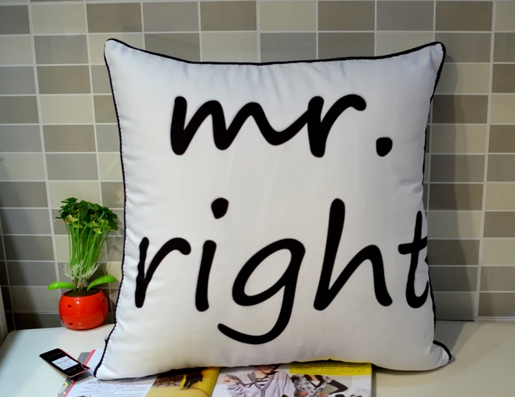 Дизайнерский Mr Right and Mrs Always правильный принт, микроволокно чехол для подушки наволочка для дивана, 2 шт./комплект, 45*45 см(18 дюймов
